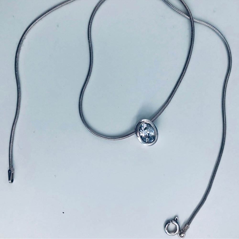 Elegant Silver Necklace with Crystal Pendant 92.5 Stamped Italian